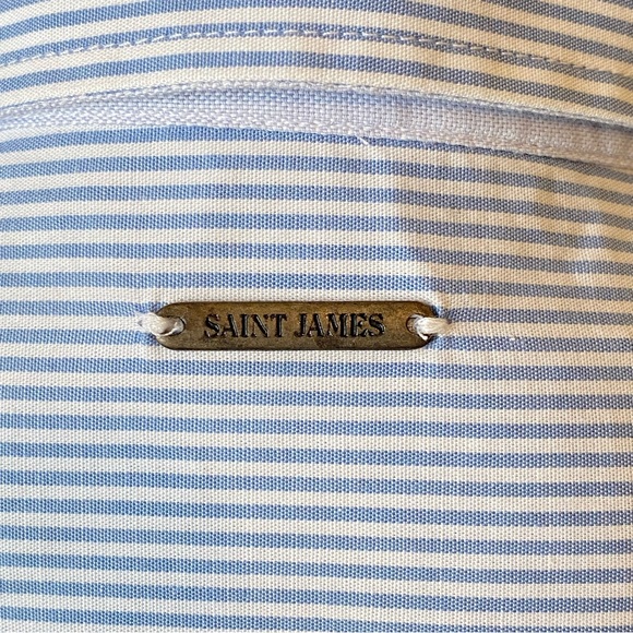 Saint James Mademoiselle Blue White Striped Button Down Preppy Shirt Size 14 - Picture 12 of 15